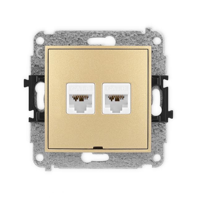 ICON Mechanizm gniazda komputerowego podwójnego 2xRJ45, kat. 6A, 8-stykowy, bez pola opisowego złoty