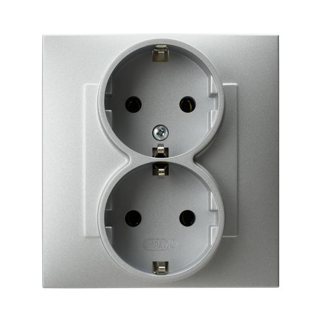 SZAFIR Gniazdo podwójne z uziemieniem schuko - kolor srebro