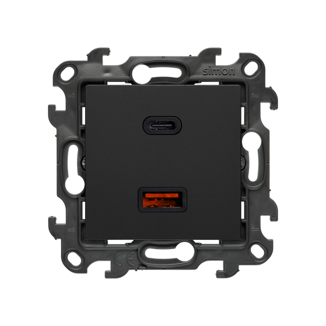 Simon 24 Ładowarka podwójna USB typ A+C Quick Charge 30W 230V czarny mat NEC2CAQ.01/49