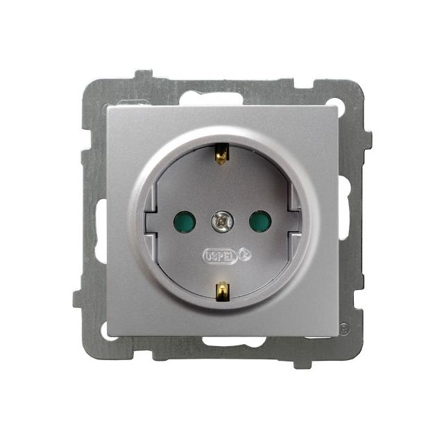 AS Gniazdo pojedyncze z uziemieniem schuko z przesłonami torów prądowych - kolor srebro