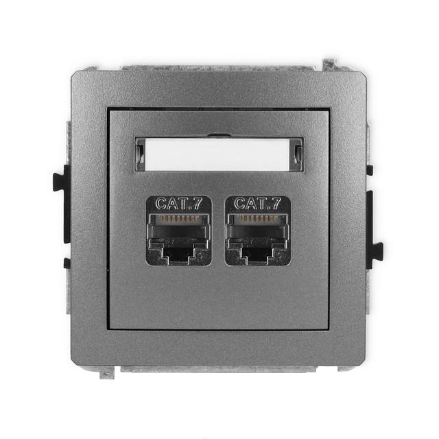 DECO Mechanizm gniazda komputerowego podwójnego 2xRJ45, kat. 7, ekranowany, 8-stykowy grafitowy