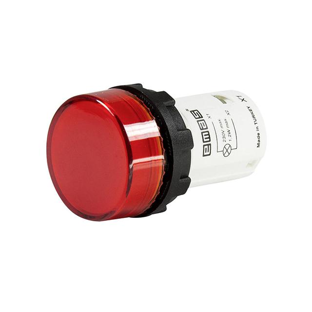 Lampka monoblok 24V LED, płaski klosz, czerwona