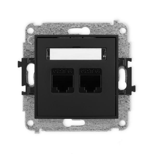 MINI Mechanizm gniazda komputerowego podwójnego 2xRJ45, kat. 6, 8-stykowy czarny mat