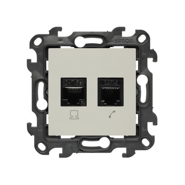 Simon 24 Gniazdo komputerowe RJ45 kat. 5e + telefoniczne RJ11 kaszmirowy N5T.01/42