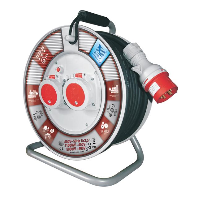 Przedłużacz zwijany na bębnie guma PBS H05RR-F 5x2,5 - 35m, 2x16A/5p (400V), IP55 biały 1107-35 B.1107-35 PAWBOL