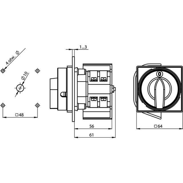 Rozłącznik Główny 16A, mocowanie do pulpitu czoło zamykane żółto/czerwone
