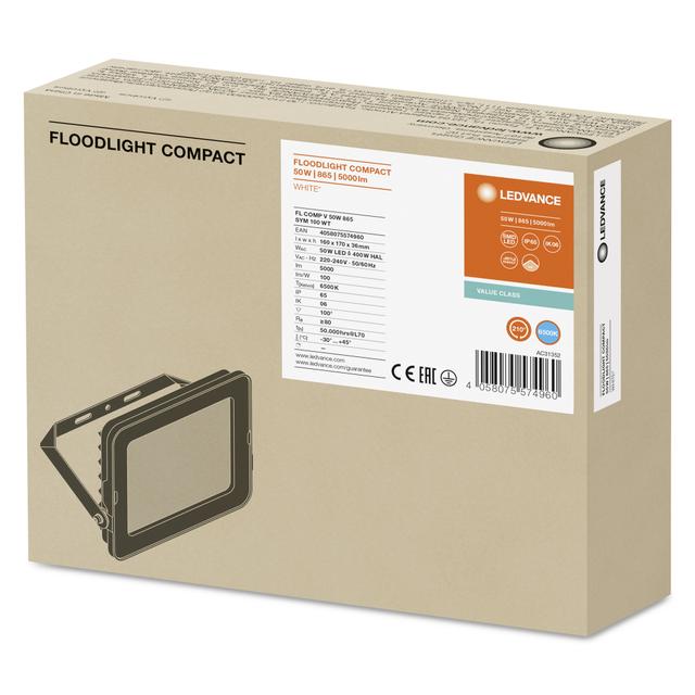 Naświetlacz LED FLOOD COMPACT V 50W 865 SYM 100 WT 4058075574960 LEDVANCE