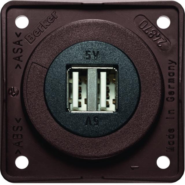 Integro Gniazdo USB ładowania podwójne, 12V, 3A; brązowy mat, mechanizm czarny