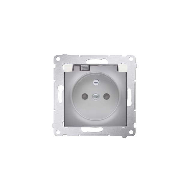 Simon 54 Gniazdo IP44 bez uszczelki 16A z. śrub. klapka transp. srebrny mat *Wymagana uszczelka ramk