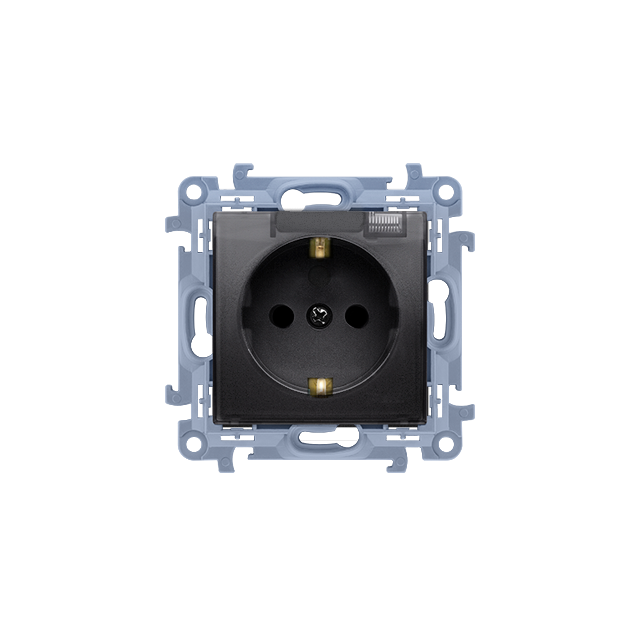 Simon 10 Gniazdo Schuko IP44 z uszczelką - klapka transparetna 16A z. śrub. czarny