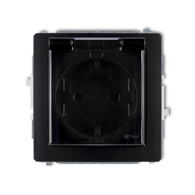 DECO Mechanizm gniazda bryzgoszczelnego 2P+Z SCHUKO (klapka dymna, przesłony torów prądowych) czarny
