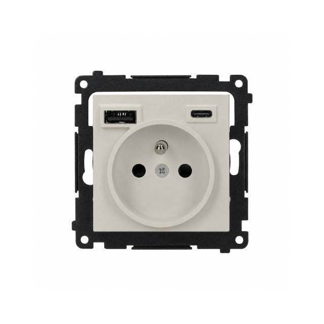 Simon 55 Gniazdo pojedyncze z ładowarką 2xUSB typu C+A 2.1A kaszmirowy TGZ1ZUSB2CA.01/142