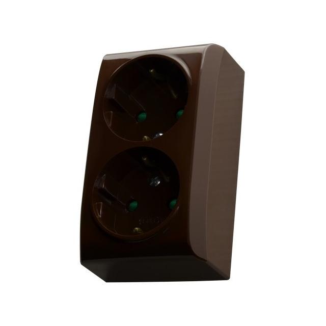 BIS Gniazdo podwójne z uziemieniem schuko z przesłonami torów prądowych - kolor brązowy