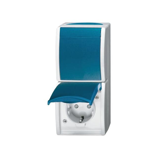 OCEAN Zestaw gniazdo SCHUKO z wyłącznikiem z przesłonami  IP 44 szary/zielono-niebieski