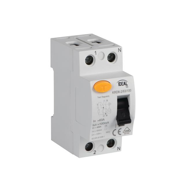 Wyłącznik różnicowoprądowy KRD6-2/63/100 1P+N 63A 100mA Typ AC 23204 KANLUX