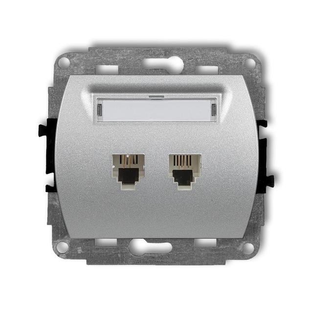 TREND Mechanizm gniazda telefonicznego podwójnego 2xRJ11, 4-stykowy srebrny metalik