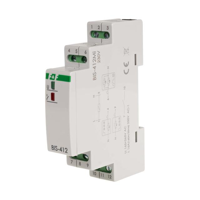 Przekaźnik bistabilny grupowy z pamięcią na szynę DIN 230V z przekaźnikiem inrush 160A/20ms BIS-412M-LED-24V F&F