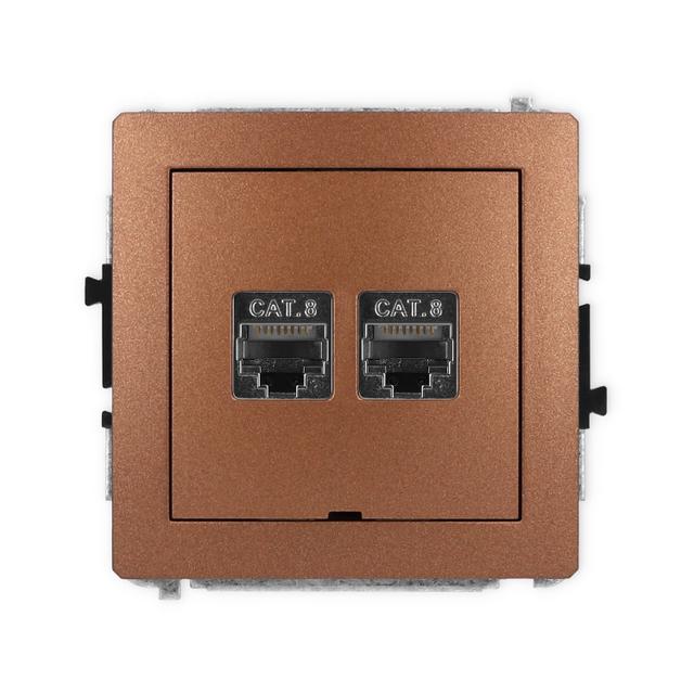 DECO Mechanizm gniazda komputerowego podwójnego 2xRJ45, kat. 8, ekranowany, 8-stykowy, bez pola opis