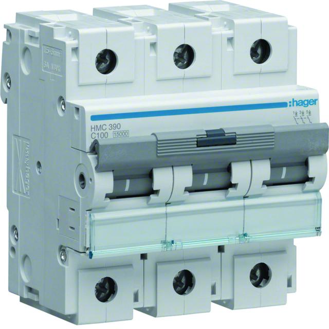 MCB Wyłącznik nadprądowy Icn=15000A / 15kA 3P C100A HMC390 HAGER