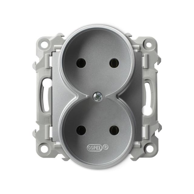 SZAFIR Gniazdo podwójne moduł bez ramki - kolor srebro