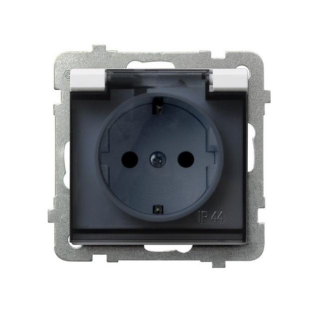 SONATA Gniazdo bryzgoszczelne z uziemieniem schuko IP44 klapka przezroczysta kolor biały mat GPH-1RS/m/75/d OSPEL