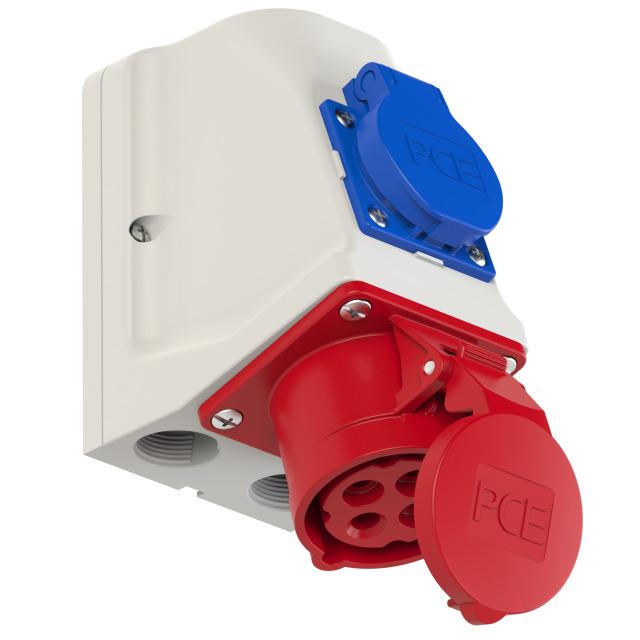 GNIAZDO KOMBI CEE + 230V Z BOLCEM 16A 400V 3P+Z nie okablowane IP44 9214-6fw PCE
