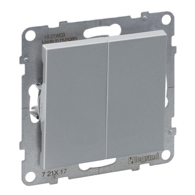 SUNO - Przycisk podwójny - 6 A - 250 V~ - zaciski automatyczne, Aluminium, Legrand