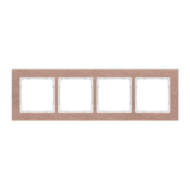DECO Ramka uniwersalna poczwórna - aluminium szczotkowane (ramka: kolor miedziany; spód: biały) mied