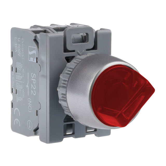 3-POŁ ŁĄCZNIK POKR CZERW.2ZW PODŚW. AC(24V-230V),DC(24V-110V)