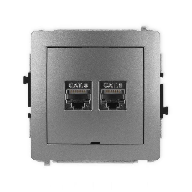 DECO Mechanizm gniazda komputerowego podwójnego 2xRJ45, kat. 8, ekranowany, 8-stykowy, bez pola opis
