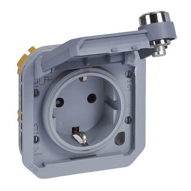 NOWE PLEXO - GN. SCHUKO 2P+Z NA KLUCZ ZACISKI AUTO MECHANIZM 16A-250V SZARE 069574L LEGRAND