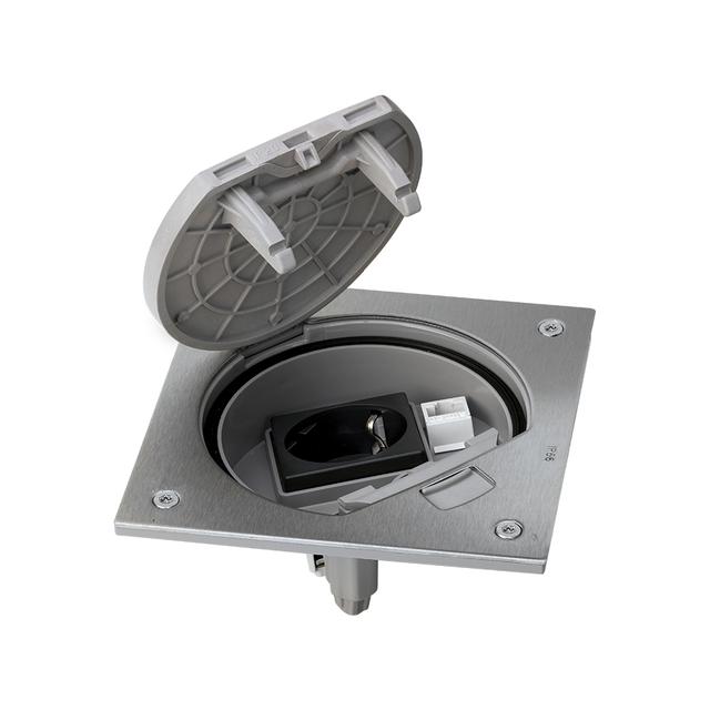 Simon Connect Wkład z pokrywą z gn. schuko + RJ45 kat.5e stal nierdz. KSE15U/23/72 KONTAKT