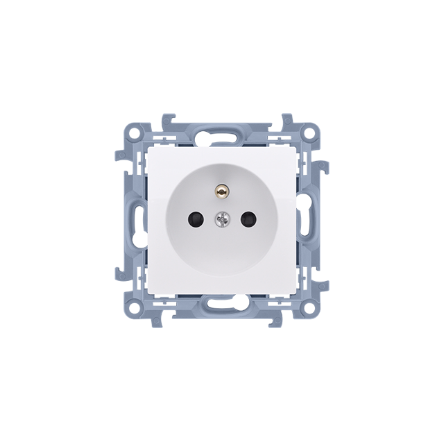Simon 10 Gniazdo z/u pojedyncze z przesłonami 16A z. śrub. biały