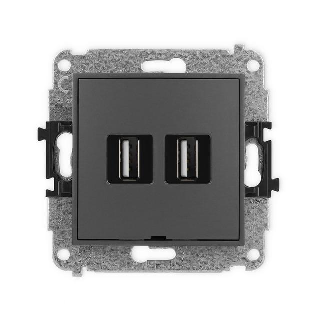 MINI Gniazdo podwójne 2xUSB A-A 2.0, bez pola opisowego grafitowy mat 28MGUSBBO-2 KARLIK
