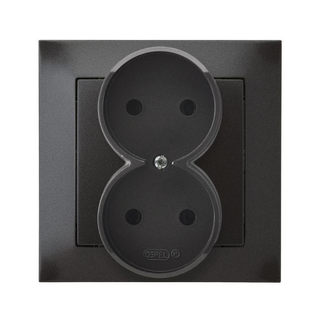 IMPRESJA Gniazdo podwójne kompletne z ramką - kolor antracyt