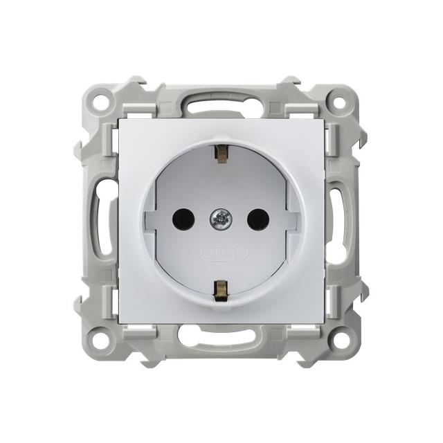 SZAFIR Gniazdo pojedyncze z uziemieniem schuko z przesłonami torów prądowych - kolor biały