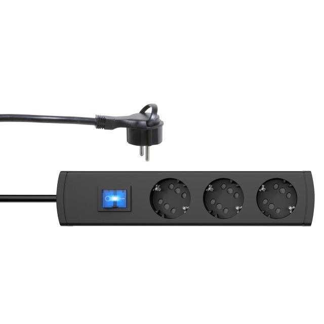 Listwa zasilająca DUOVERSAL plus 3=6, z wyłącznikiem, płaska wtyczka, czarny/antracyt,1,4m