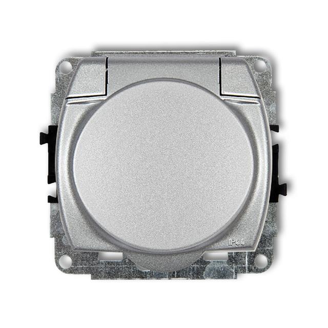TREND Mechanizm gniazda bryzgoszczelnego z uziemieniem SCHUKO 2P+Z (klapka srebrny metalik, przesłon