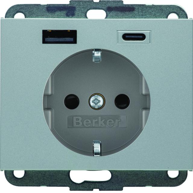 K.5 Gniazdo SCHUKO z ładowarką USB A+C 20W PD, alu mat lakierowany