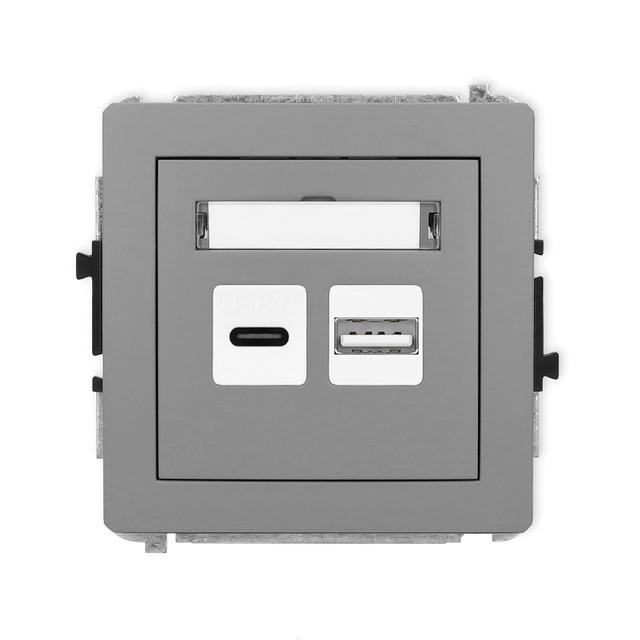 DECO Ładowarka USB podwójna USB C + USB A, 20W max. szary mat 27DCUSB-8 KARLIK