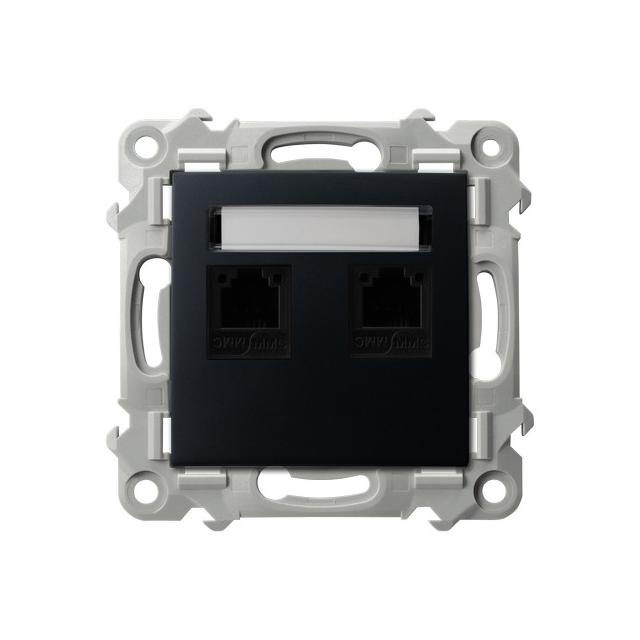 SZAFIR Gniazdo telefoniczne podwójne niezależne - kolor czarny metalik