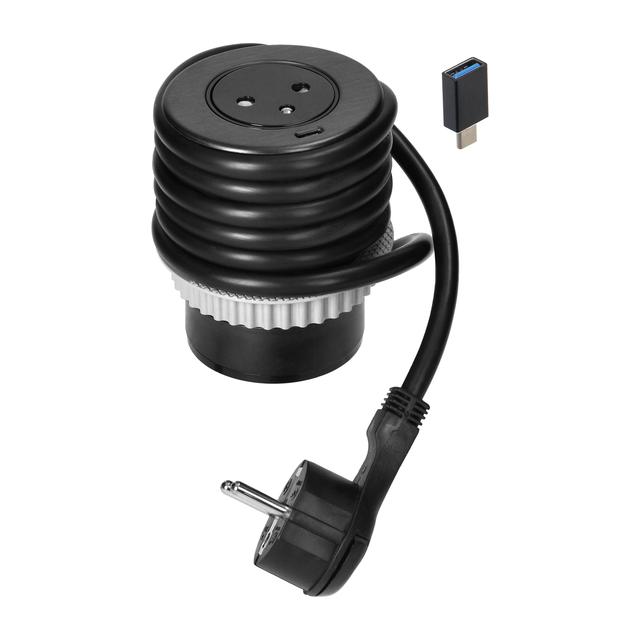 Gniazdo meblowe O6cm wpuszane w blat z ładowarką USB z gniazdem typu C i przejściówką USB C-A oraz z OR-GM-9018 ORNO