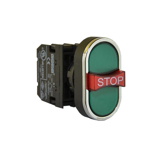 Przycisk podwójny, zielony, z wystającym stopem, NO+NC+NO