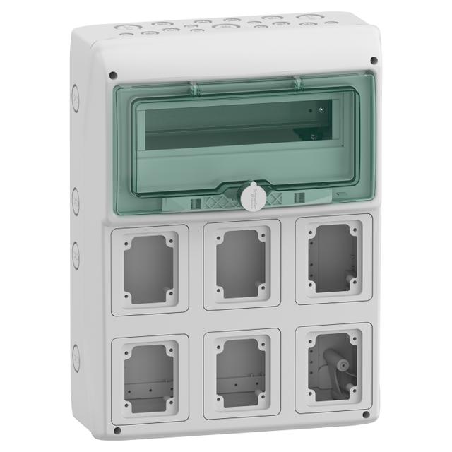 Rozdzielnica natynkowa 1x12 Mureva (dawna Kaedra) IP65 gMRV-1-12+1-NT-T/6 6 otworów 90x100mm 13181 Schneider