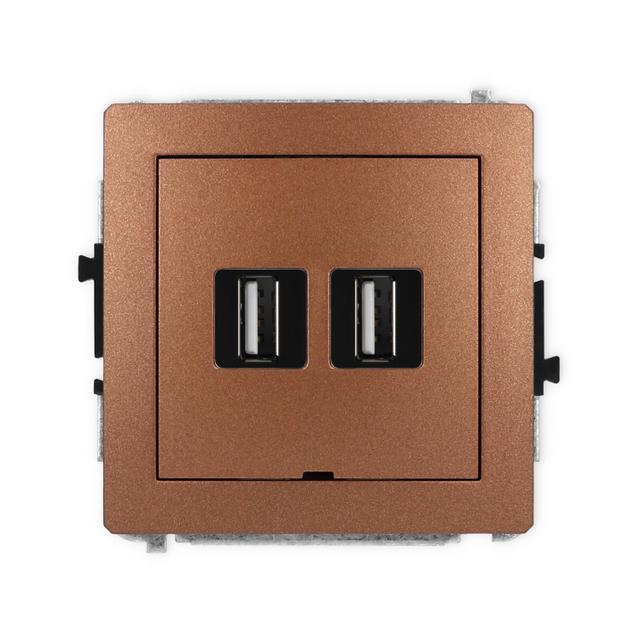 DECO Mechanizm gniazda podwójnego 2xUSB A-A 2.0, bez pola opisowego brązowy metalik
