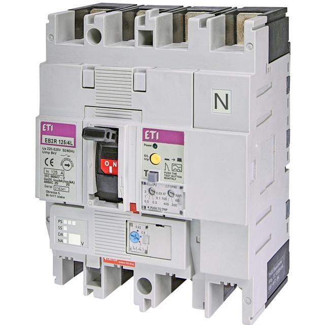 Wyłącznik 4P 25kA z blokiem różnicowoprądowym EB2R 125/4L 125A 4P 004671512 ETI