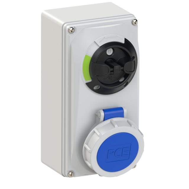 GNIAZDO Z WYŁĄCZNIKIEM 0-1 MAŁE BLOKADA MECHANICZNA 16A 230V 2P+Z IP67 61132-6 PCE