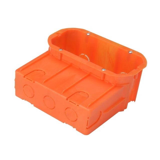 Puszka instalacyjna końcowa z kieszenią podwójna z wkrętami głęboka 2 x O60 - kolor pomarańczowy