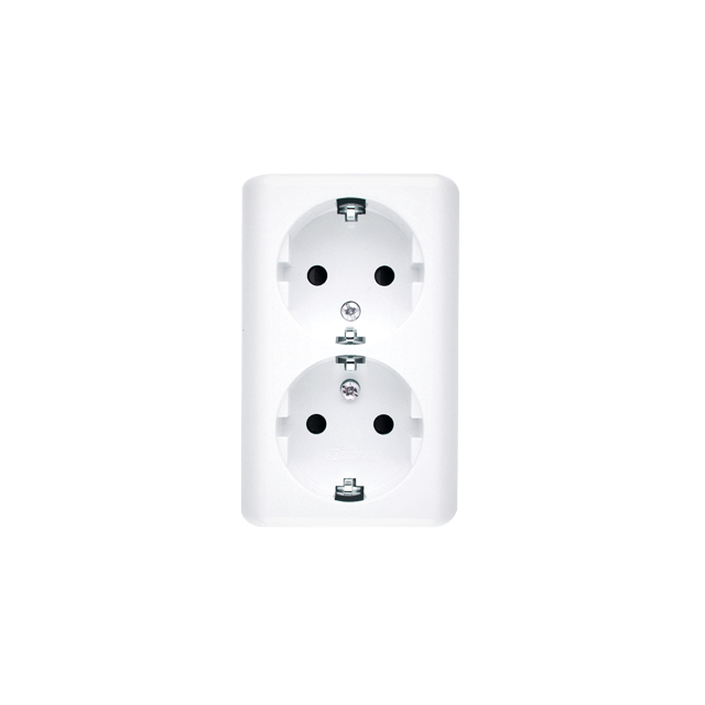 Simon 54 Gniazdo podwójne Schuko n/t z przesłonami wersja skandynawska 16A szybkozłączka biały