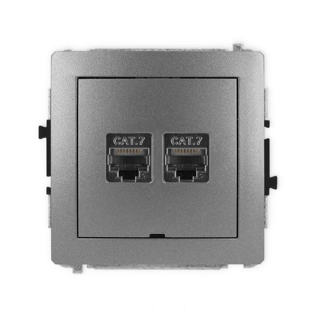 DECO Mechanizm gniazda komputerowego podwójnego 2xRJ45, kat. 7, ekranowany, 8-stykowy, bez pola opis
